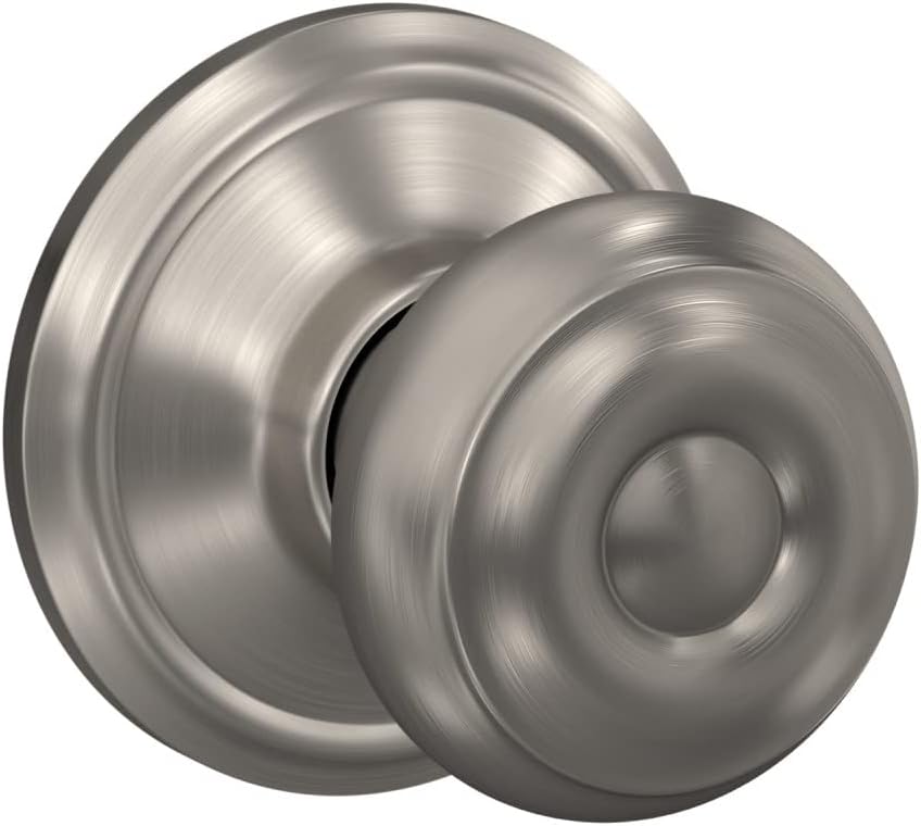 Satin Nickel Schlage Georgian Door Knob F10 V GEO 619 for Hall & Closet - Passage Lock
