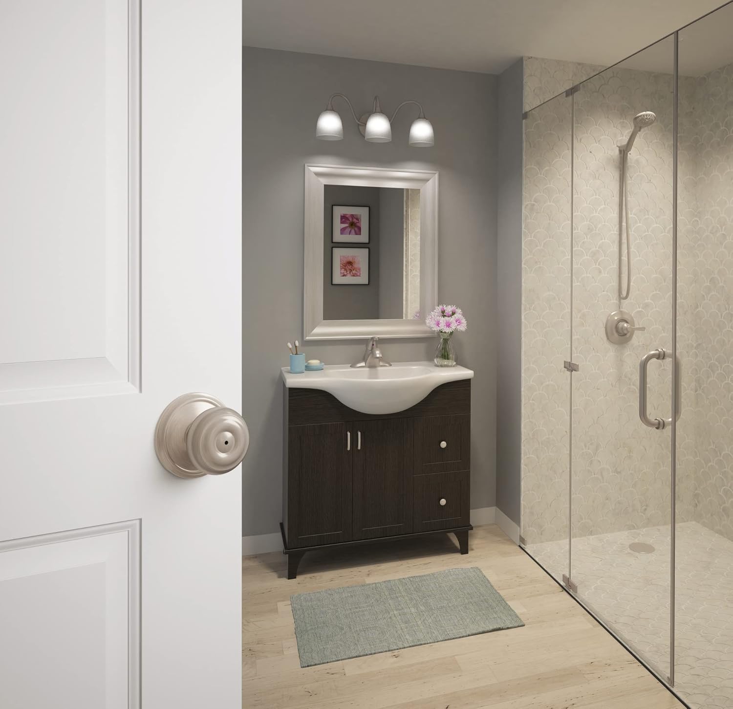 Satin Nickel Schlage Georgian Door Knob F10 V GEO 619 for Hall & Closet - Passage Lock