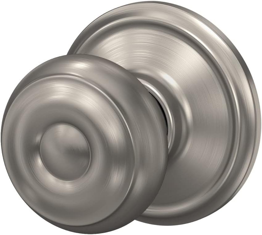 Satin Nickel Schlage Georgian Door Knob F10 V GEO 619 for Hall & Closet - Passage Lock