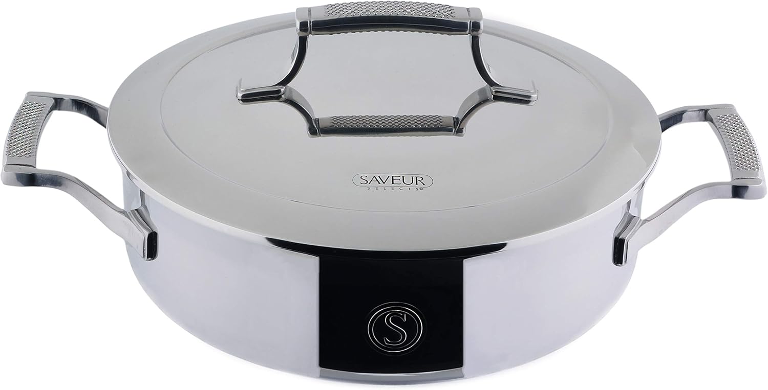 SAVEUR SELECTS Voyage Series Tri-ply Stainless Steel 3-Quart Sauteuse with Lid - Induction-ready & Dishwasher Safe
