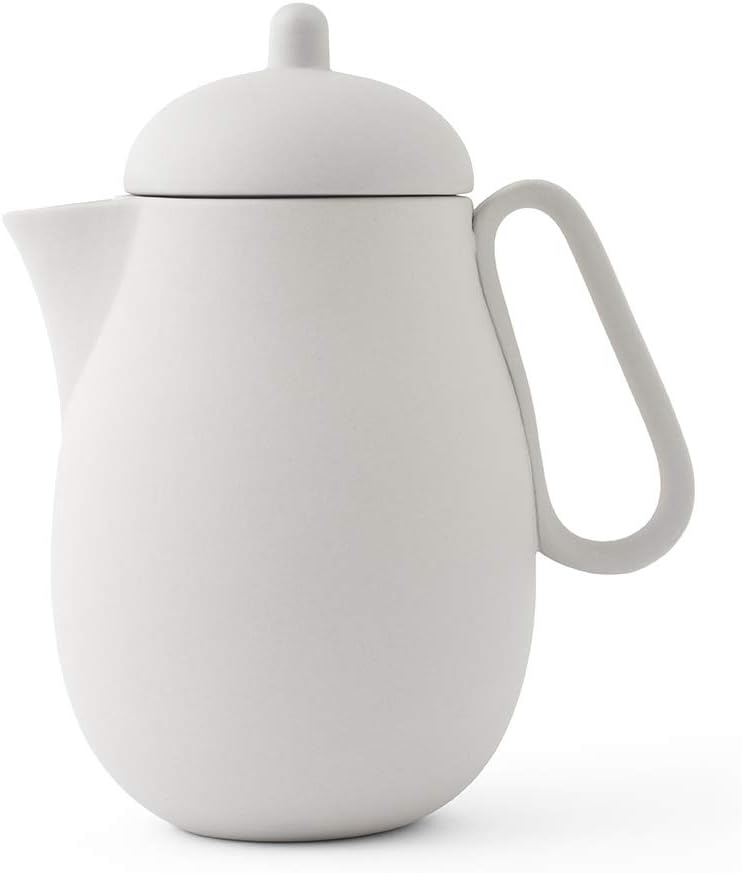 Scandinavian VIVA Nina Stone Grey Porcelain Tea Pot - 34 oz with Loose Leaf Tea Infuser Mesh and Drip-Free Spout