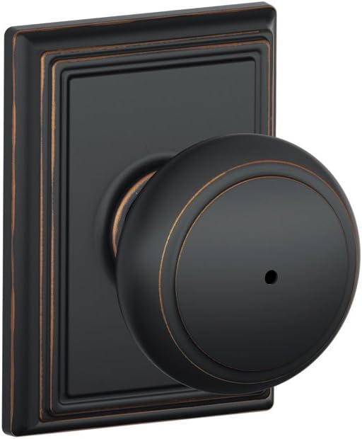 Schlage F40 AND 716 ADD Andover Door Knob with Addison Trim in Aged Bronze for Bed & Bath Privacy Lock