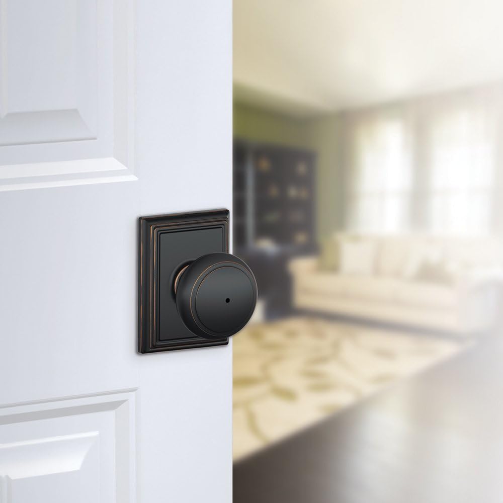 Schlage F40 AND 716 ADD Andover Door Knob with Addison Trim in Aged Bronze for Bed & Bath Privacy Lock