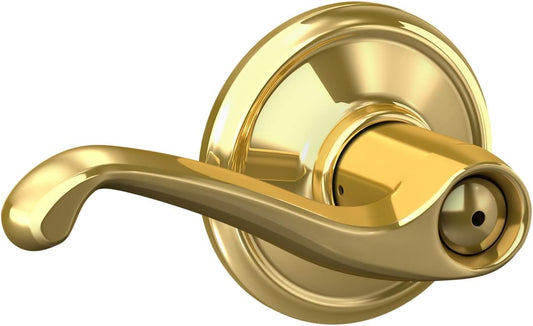 Schlage F40 V FLA 605 Flair Bed & Bath Privacy Lock Door Lever - Bright Brass