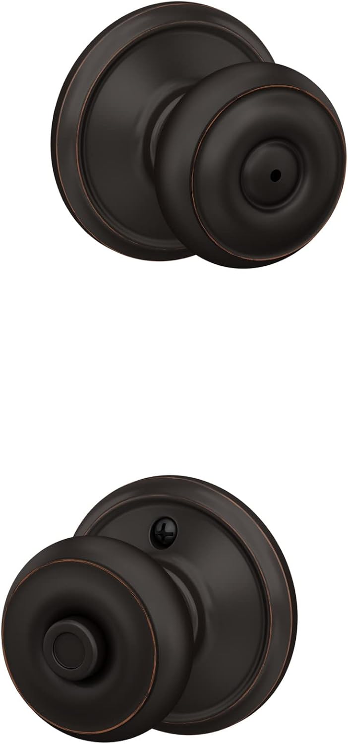 Schlage F40 V GEO 716 Georgian Bed & Bath Privacy Door Knob Lock in Aged Bronze