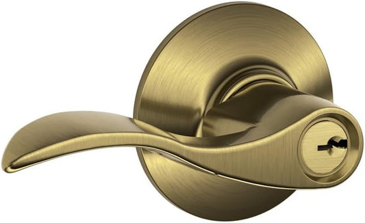 Schlage F51A ACC 609 Antique Brass Keyed Lever - 2.3 x 2.8 x 2.8 inches