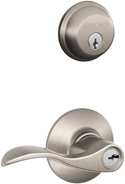 Schlage FB50 V Acc 619 Single Cylinder Deadbolt & Accent Lever, Satin Nickel - Keyed Entry