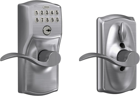 Schlage FE595 Camelot Keypad Entry Door Lock with Flex-Lock, Accent Levers - Brushed Chrome - WildKart