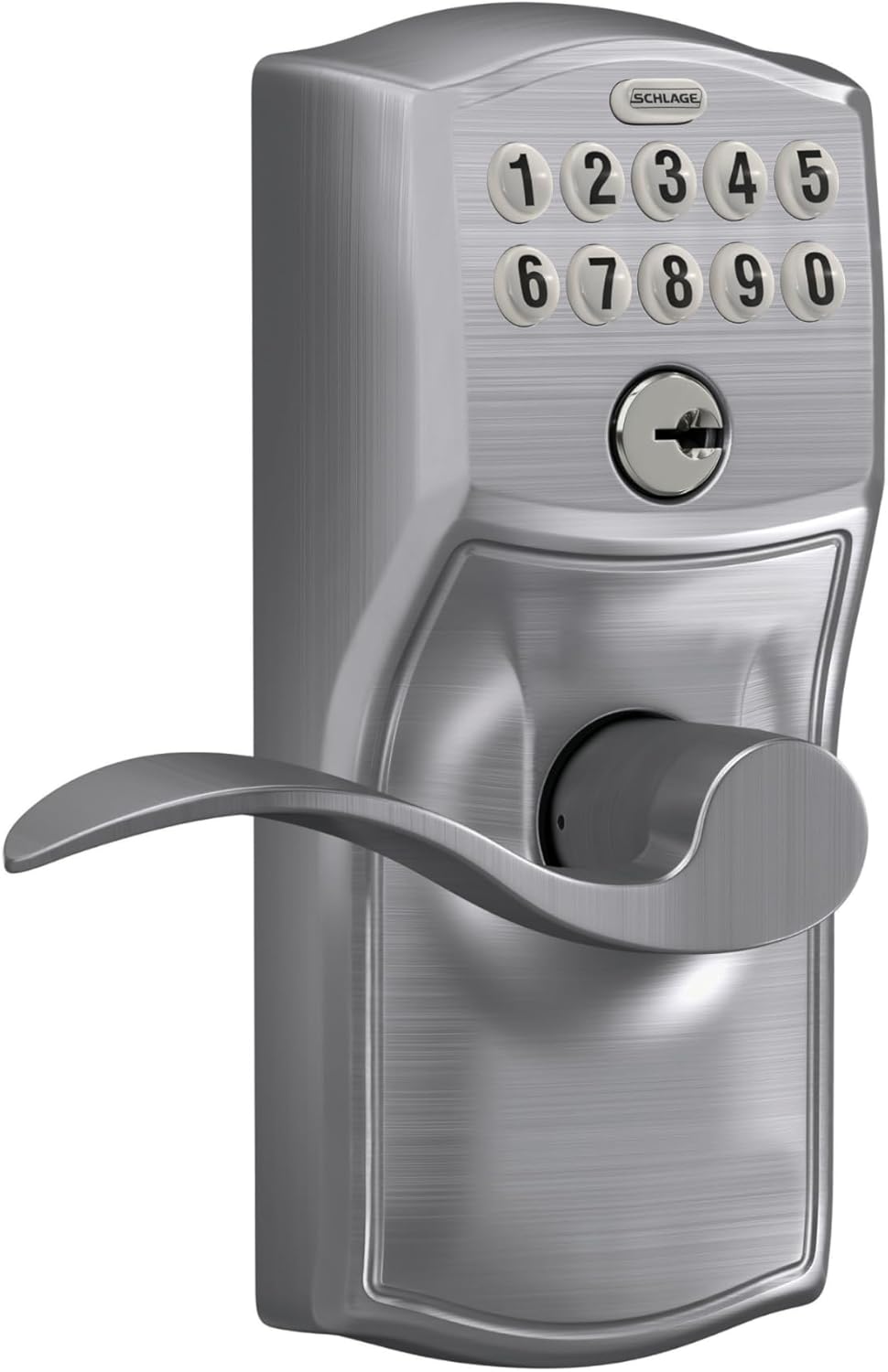 Schlage FE595 Camelot Keypad Entry Door Lock with Flex-Lock, Accent Levers - Brushed Chrome - WildKart