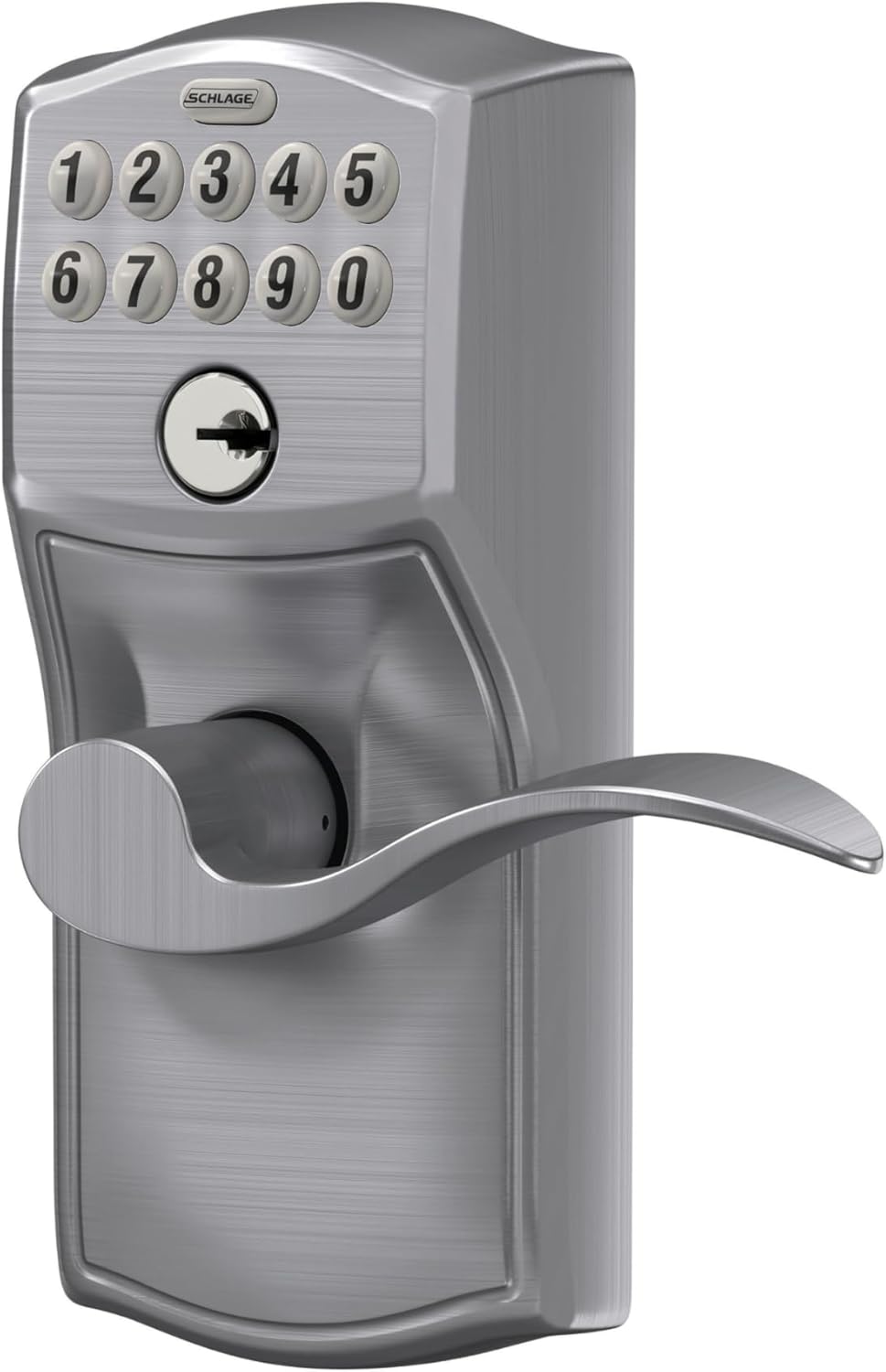 Schlage FE595 Camelot Keypad Entry Door Lock with Flex-Lock, Accent Levers - Brushed Chrome - WildKart