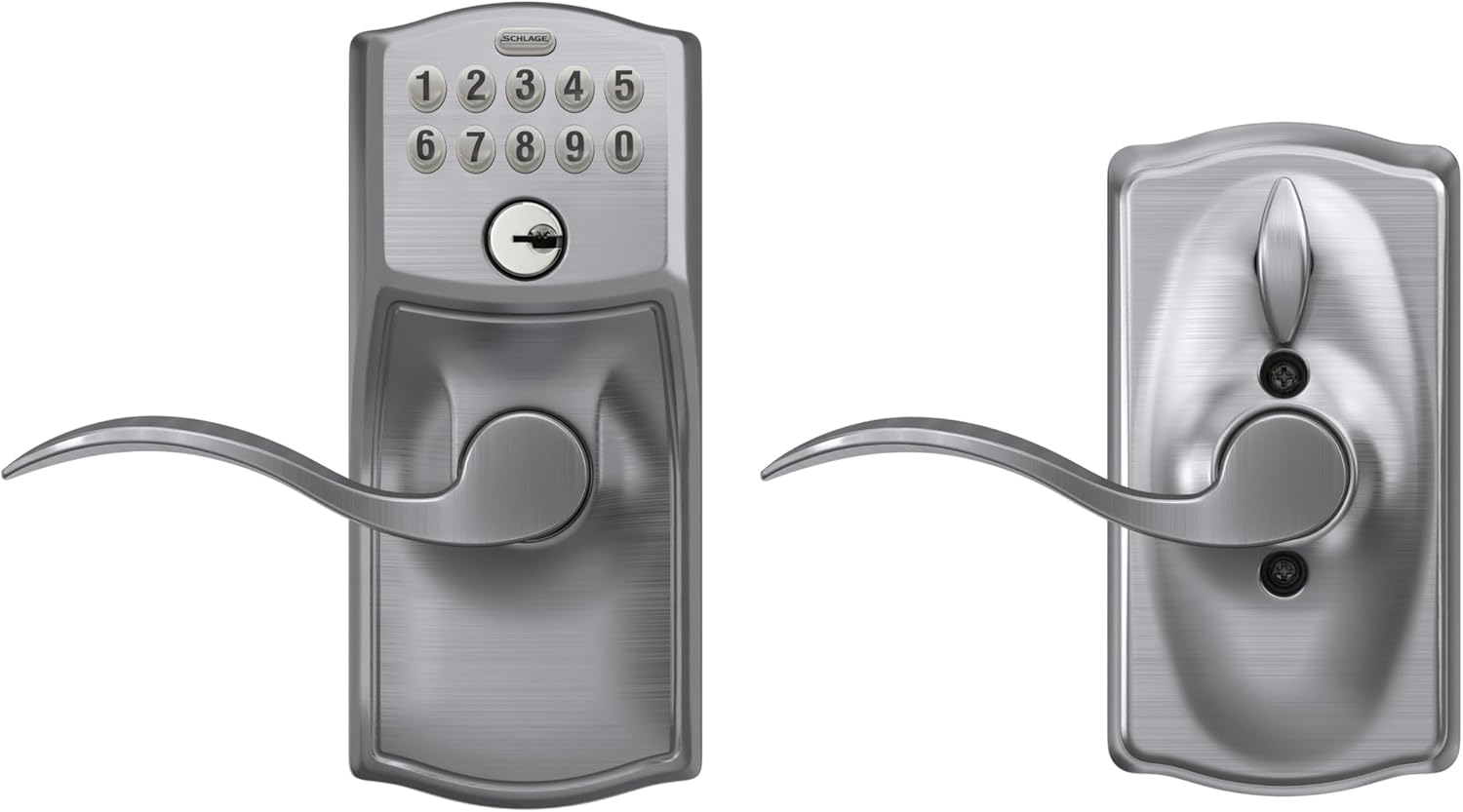Schlage FE595 Camelot Keypad Entry Door Lock with Flex-Lock, Accent Levers - Brushed Chrome - WildKart