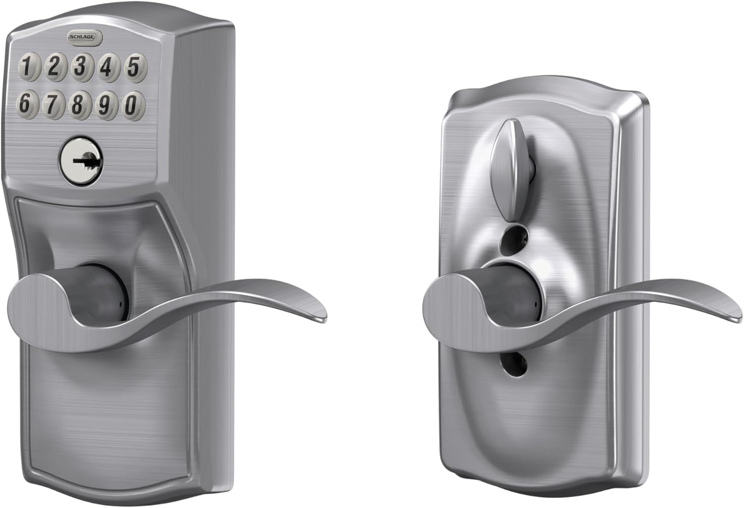 Schlage FE595 Camelot Keypad Entry Door Lock with Flex-Lock, Accent Levers - Brushed Chrome - WildKart