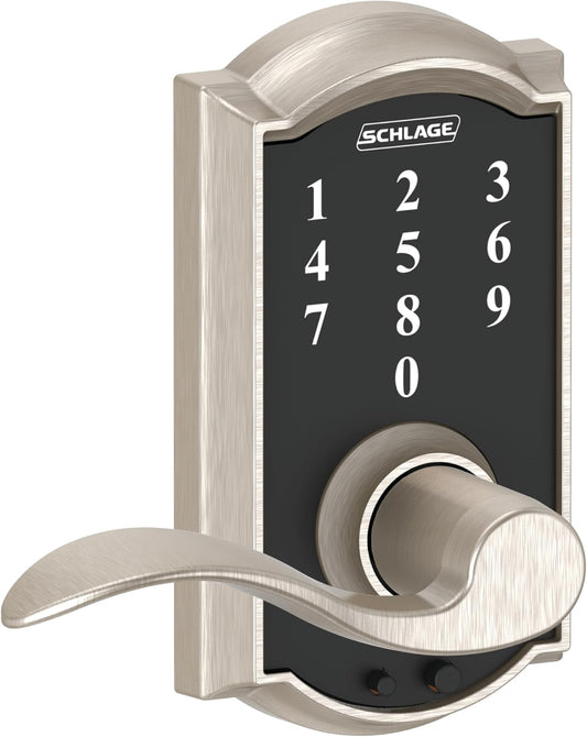 Schlage Touch Camelot FE695 CAM 619 Acc Satin Nickel Smart Lock with Accent Lever