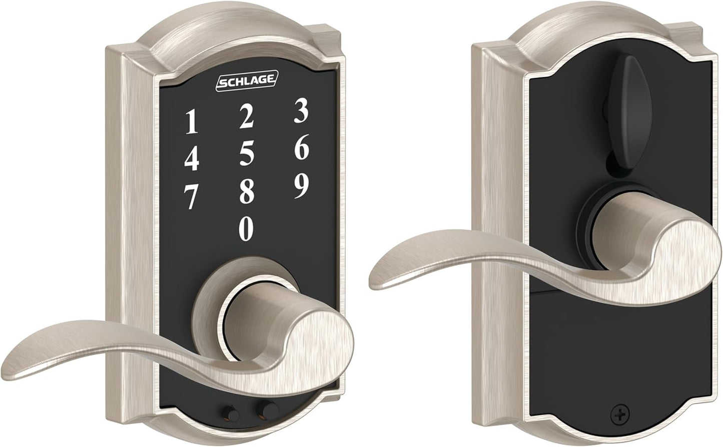 Schlage Touch Camelot FE695 CAM 619 Acc Satin Nickel Smart Lock with Accent Lever