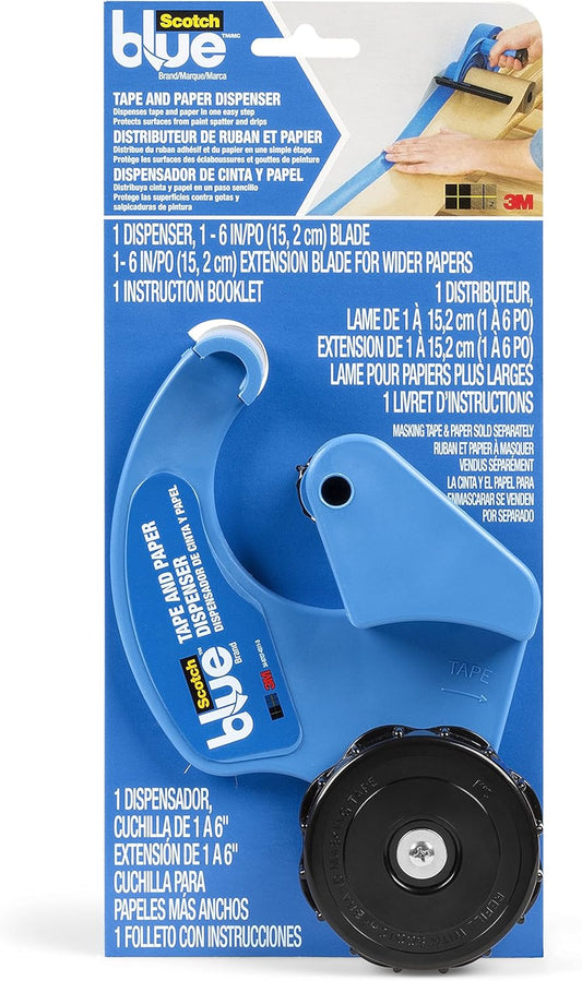 ScotchBlue Painter's Tape Dispenser with Paper Applicator for Surface Protection, Plastic Blade, Fits 12 Inch Masking Paper
