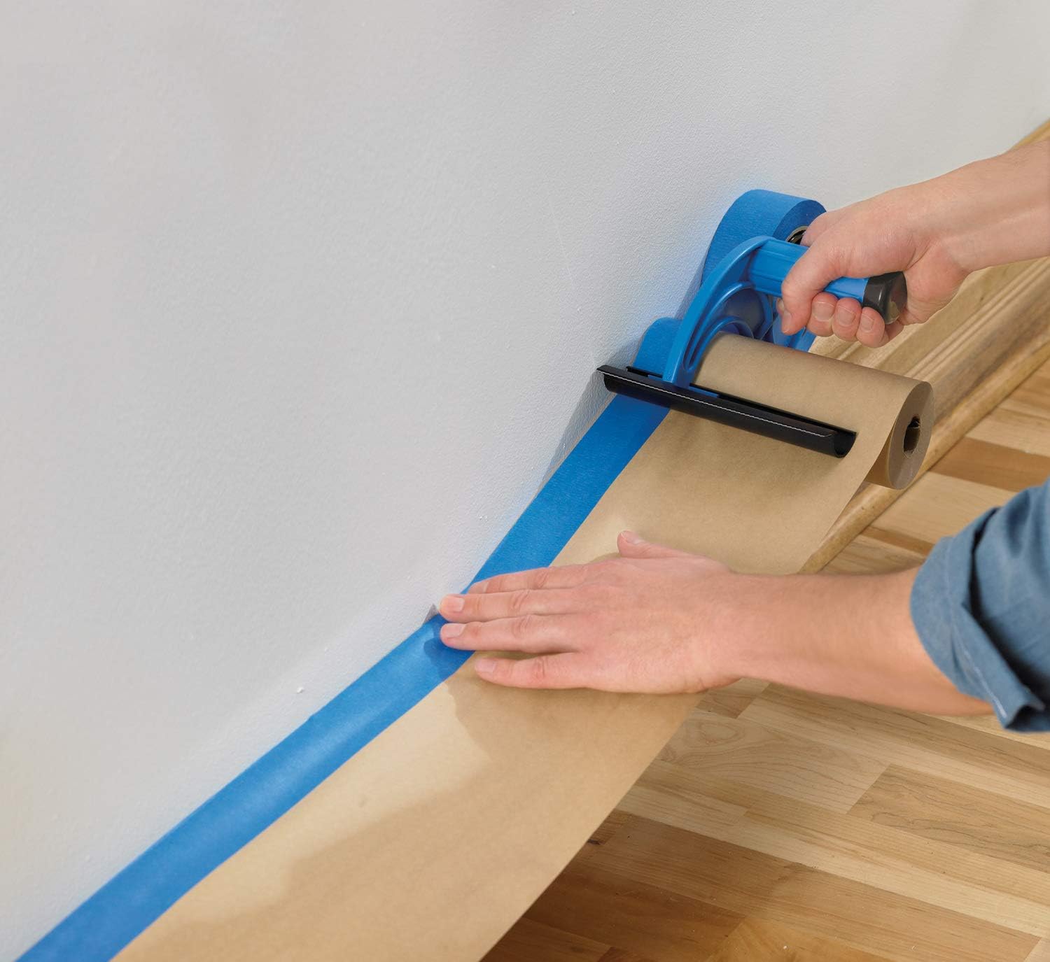 ScotchBlue Painter's Tape Dispenser with Paper Applicator for Surface Protection, Plastic Blade, Fits 12 Inch Masking Paper