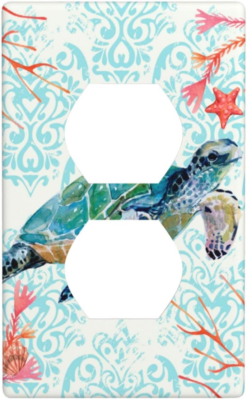 Sea Turtle and Starfish Ocean Design 1 Gang Outlet Light Switch Plate Cover for Kitchen and Bathroom Decor - 4.5" X 2.76