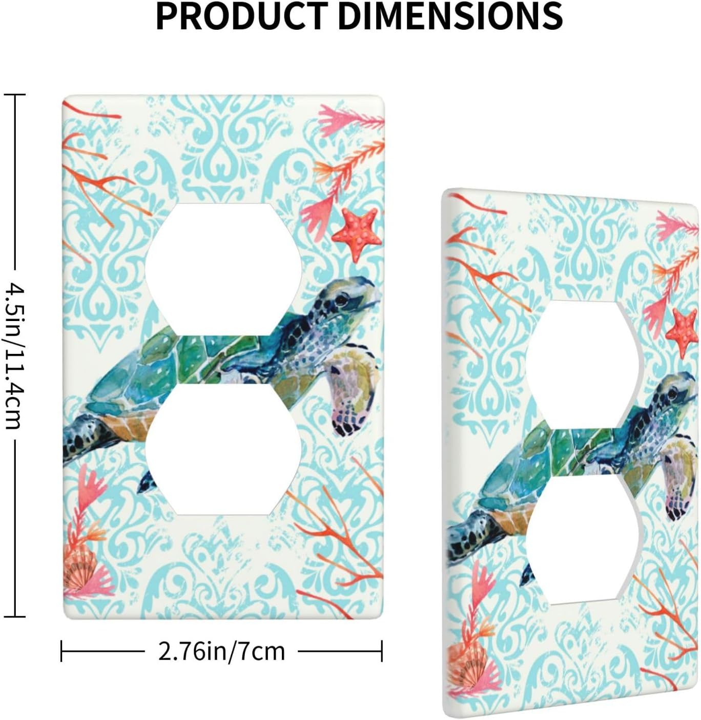 Sea Turtle and Starfish Ocean Design 1 Gang Outlet Light Switch Plate Cover for Kitchen and Bathroom Decor - 4.5" X 2.76