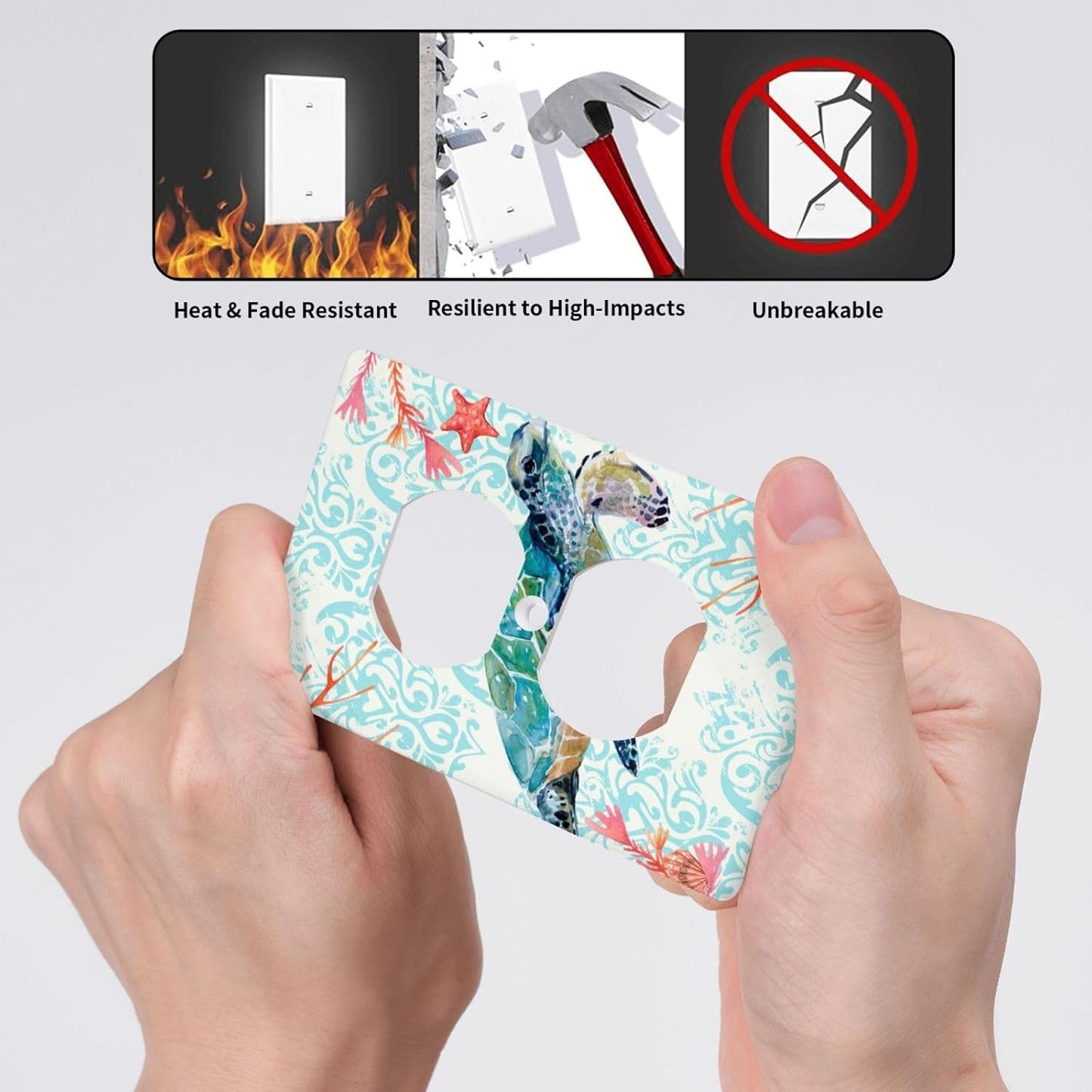 Sea Turtle and Starfish Ocean Design 1 Gang Outlet Light Switch Plate Cover for Kitchen and Bathroom Decor - 4.5" X 2.76