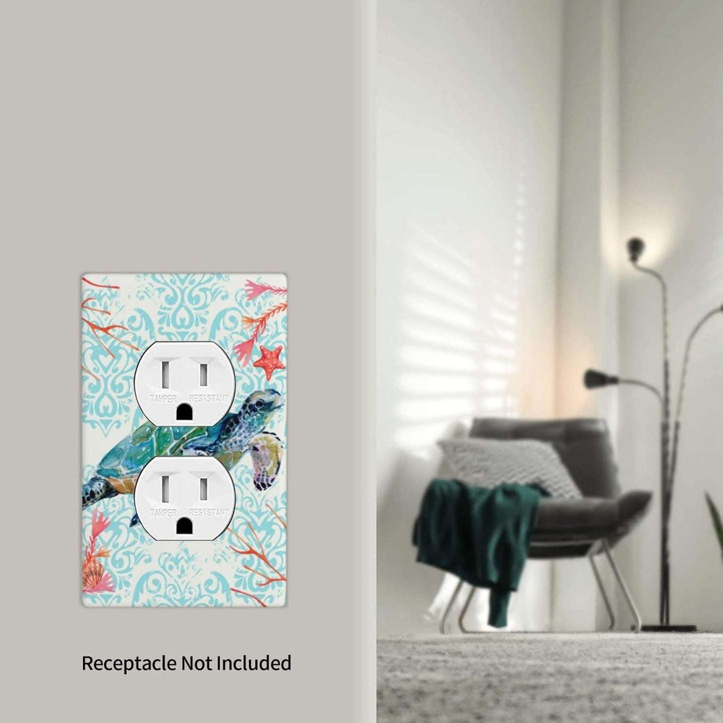 Sea Turtle and Starfish Ocean Design 1 Gang Outlet Light Switch Plate Cover for Kitchen and Bathroom Decor - 4.5" X 2.76