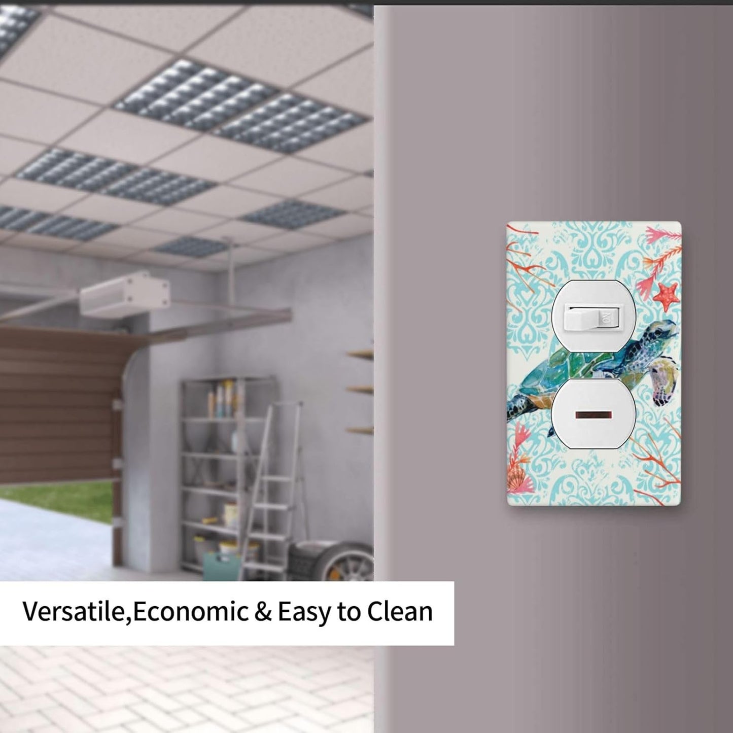 Sea Turtle and Starfish Ocean Design 1 Gang Outlet Light Switch Plate Cover for Kitchen and Bathroom Decor - 4.5" X 2.76