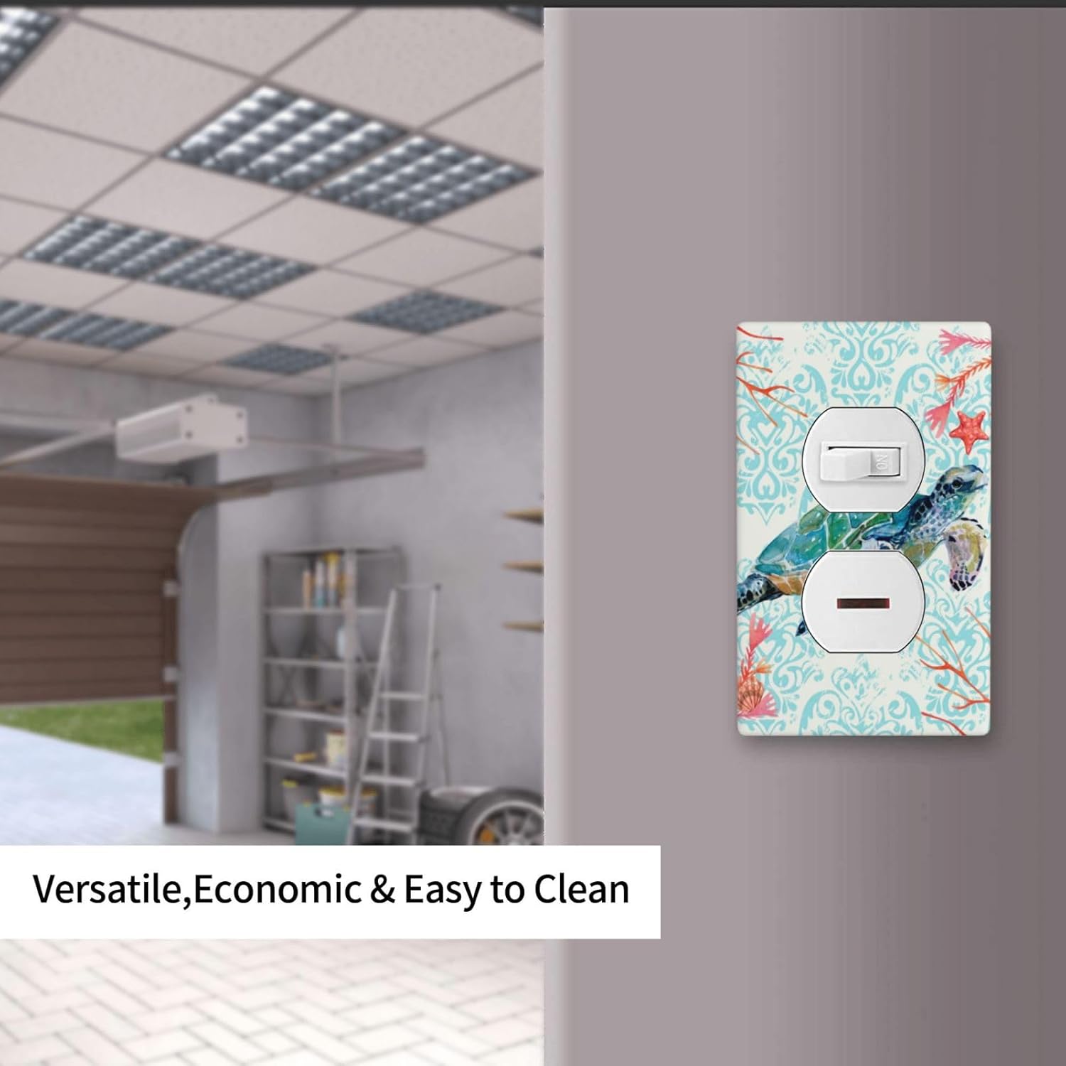 Sea Turtle and Starfish Ocean Design 1 Gang Outlet Light Switch Plate Cover for Kitchen and Bathroom Decor - 4.5" X 2.76