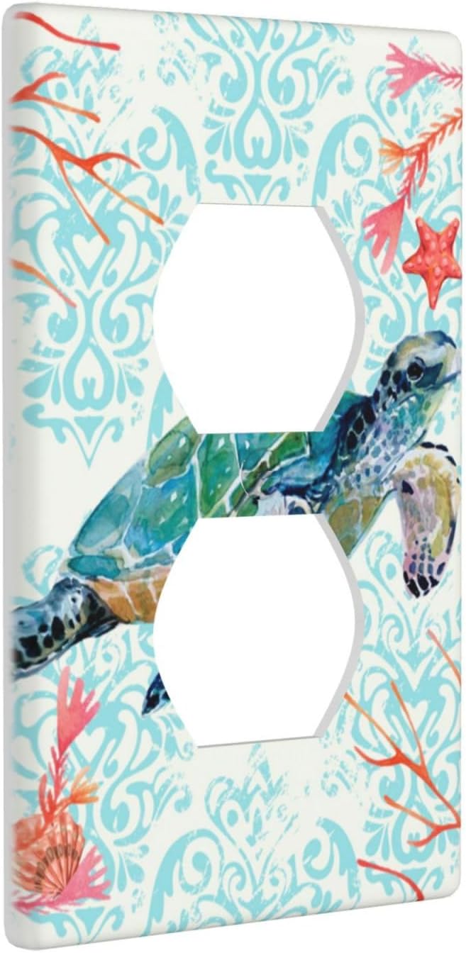 Sea Turtle and Starfish Ocean Design 1 Gang Outlet Light Switch Plate Cover for Kitchen and Bathroom Decor - 4.5" X 2.76
