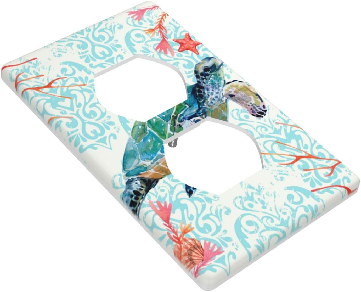 Sea Turtle and Starfish Ocean Design 1 Gang Outlet Light Switch Plate Cover for Kitchen and Bathroom Decor - 4.5" X 2.76