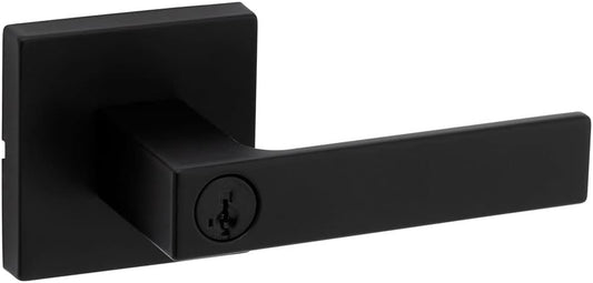 Secure Matte Black Kwikset Entry Door Handle with Keyed Reversible Lever - Front Entrance & Bedroom Security, Smartkey Rekey & Microban Protection