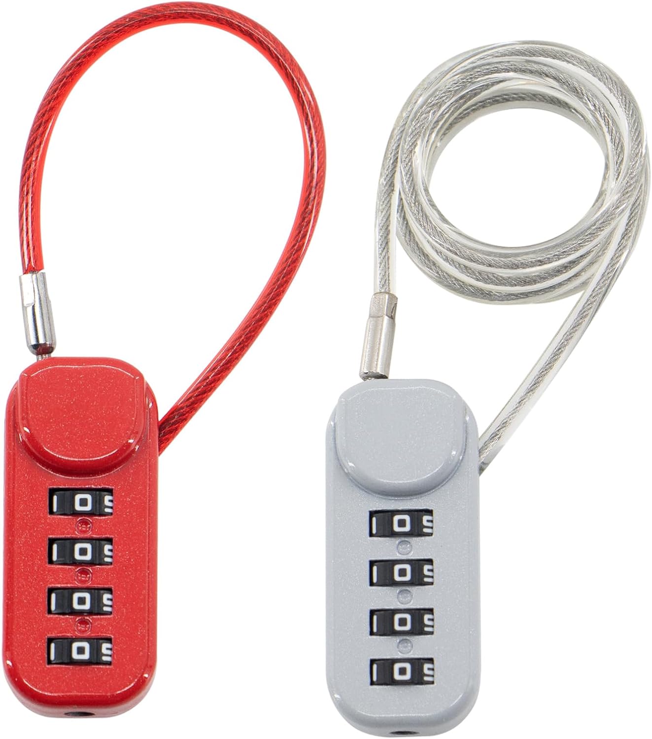 Secure Your Belongings with 2 Combination Locks: Short Cable for Lockers, Fences, Toolboxes & Long Cable for Luggage, Gates, Bikes - Beige & Red