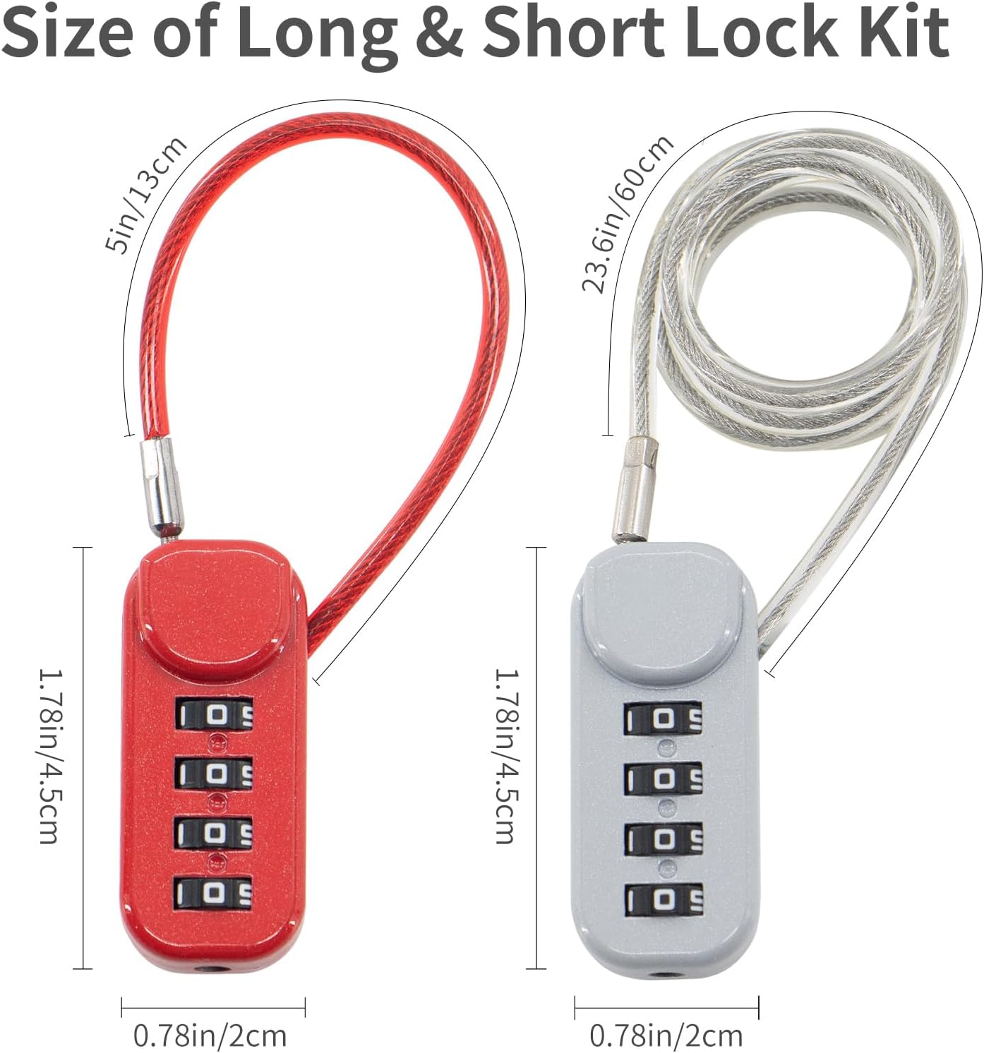 Secure Your Belongings with 2 Combination Locks: Short Cable for Lockers, Fences, Toolboxes & Long Cable for Luggage, Gates, Bikes - Beige & Red
