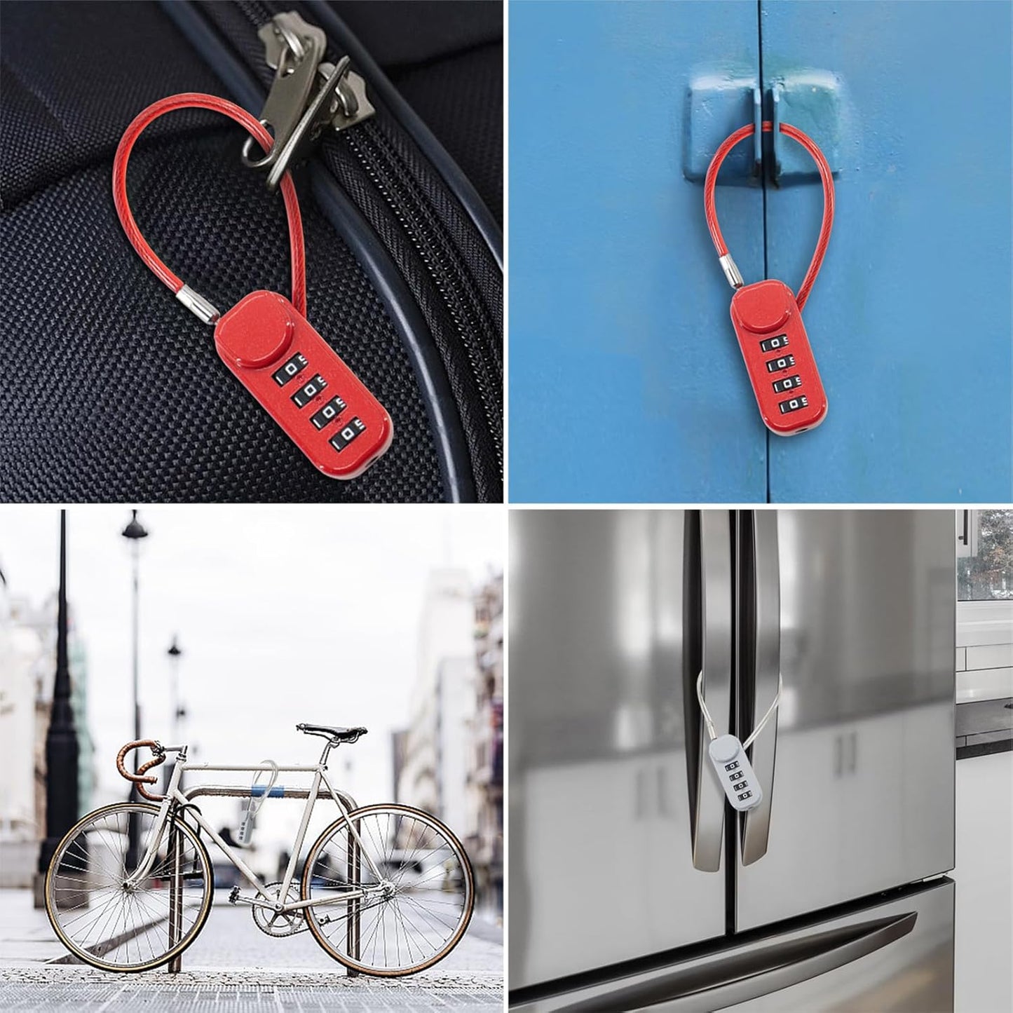 Secure Your Belongings with 2 Combination Locks: Short Cable for Lockers, Fences, Toolboxes & Long Cable for Luggage, Gates, Bikes - Beige & Red