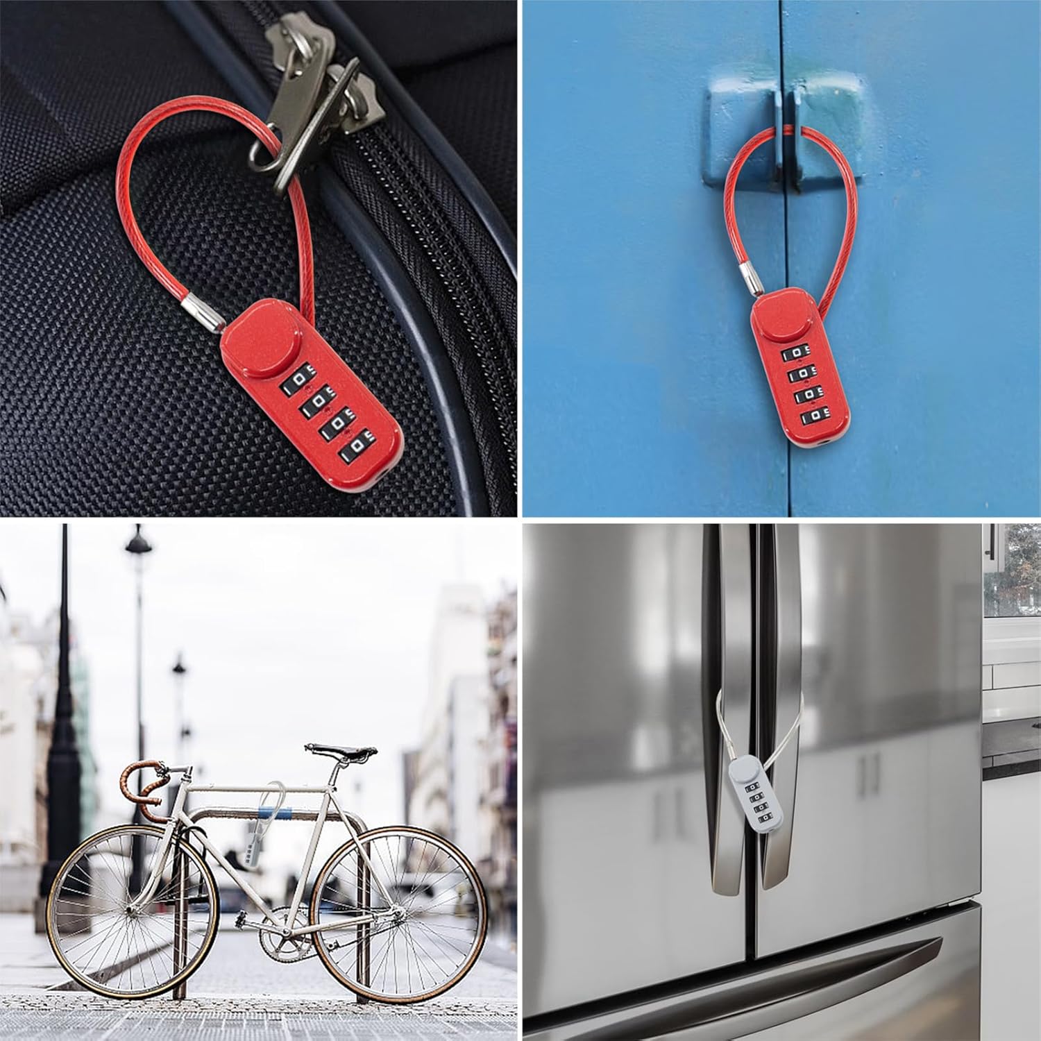 Secure Your Belongings with 2 Combination Locks: Short Cable for Lockers, Fences, Toolboxes & Long Cable for Luggage, Gates, Bikes - Beige & Red