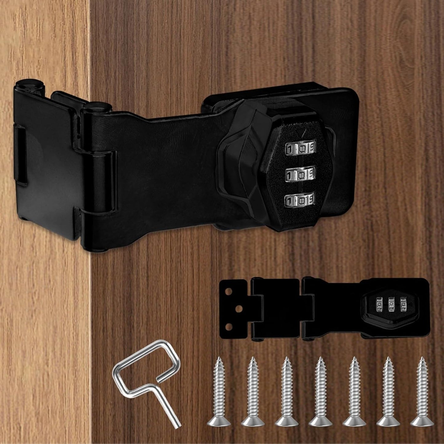 Secure Your Cabinets and Doors with Funnytek Double Hinge Cabinet Password Hasp Lock - 3 Digit Sliding Lockable Rotary Door Lock (Black)