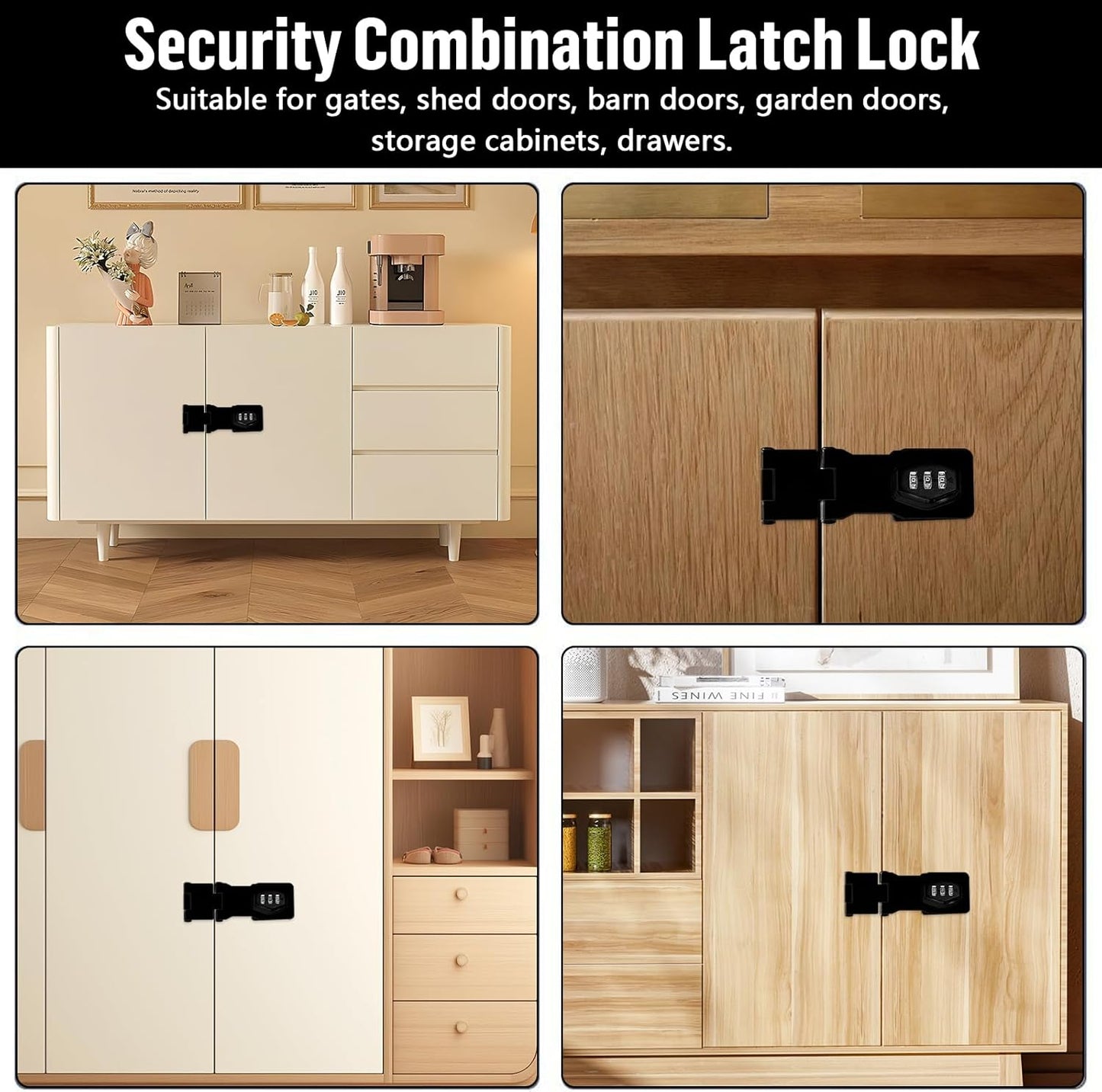 Secure Your Cabinets and Doors with Funnytek Double Hinge Cabinet Password Hasp Lock - 3 Digit Sliding Lockable Rotary Door Lock (Black)