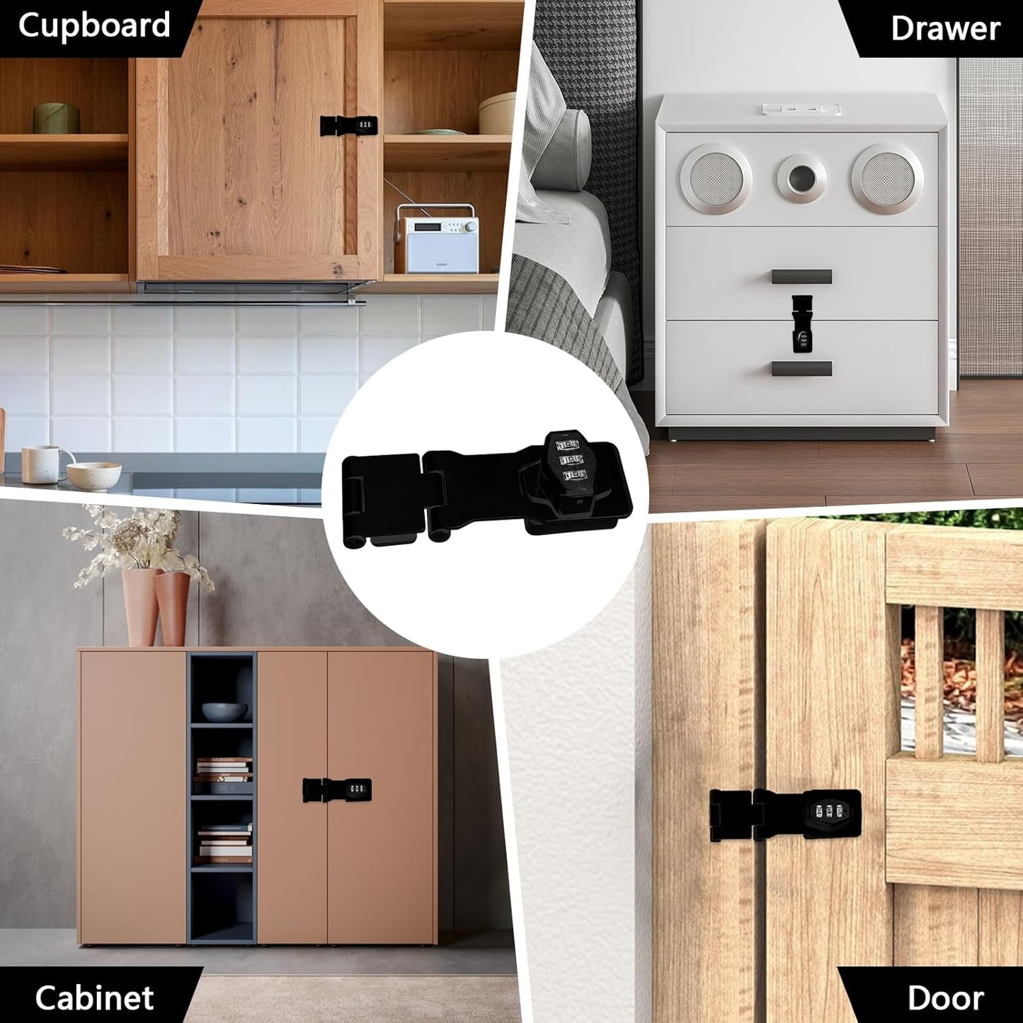 Secure Your Cabinets and Doors with Funnytek Double Hinge Cabinet Password Hasp Lock - 3 Digit Sliding Lockable Rotary Door Lock (Black)