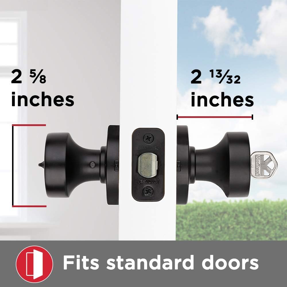 Secure your front entrance and bedroom with the Kwikset Pismo Entry Door Knob in Matte Black, featuring a pick-resistant SmartKey rekey security system and Microban protection.
