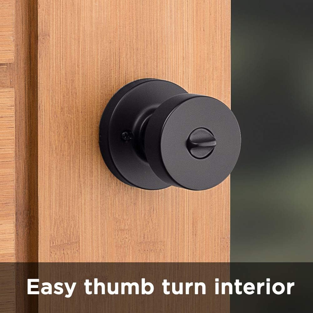 Secure your front entrance and bedroom with the Kwikset Pismo Entry Door Knob in Matte Black, featuring a pick-resistant SmartKey rekey security system and Microban protection.