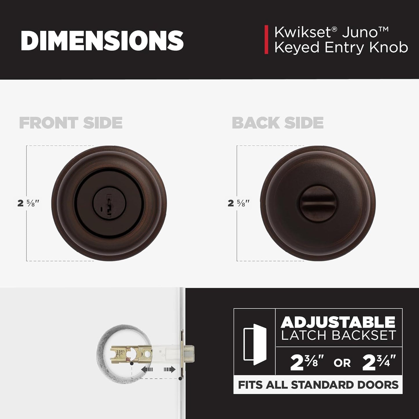 Secure your front entrance and bedroom with the Kwikset Juno Entry Door Knob in Venetian Bronze, featuring a pick-resistant SmartKey rekey system and Microban technology.