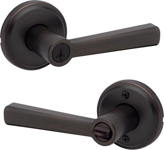 Secure your front entrance and bedrooms with the Kwikset Trafford Entry Door Handle in Venetian Bronze, featuring a pick-resistant SmartKey lock and Microban technology.