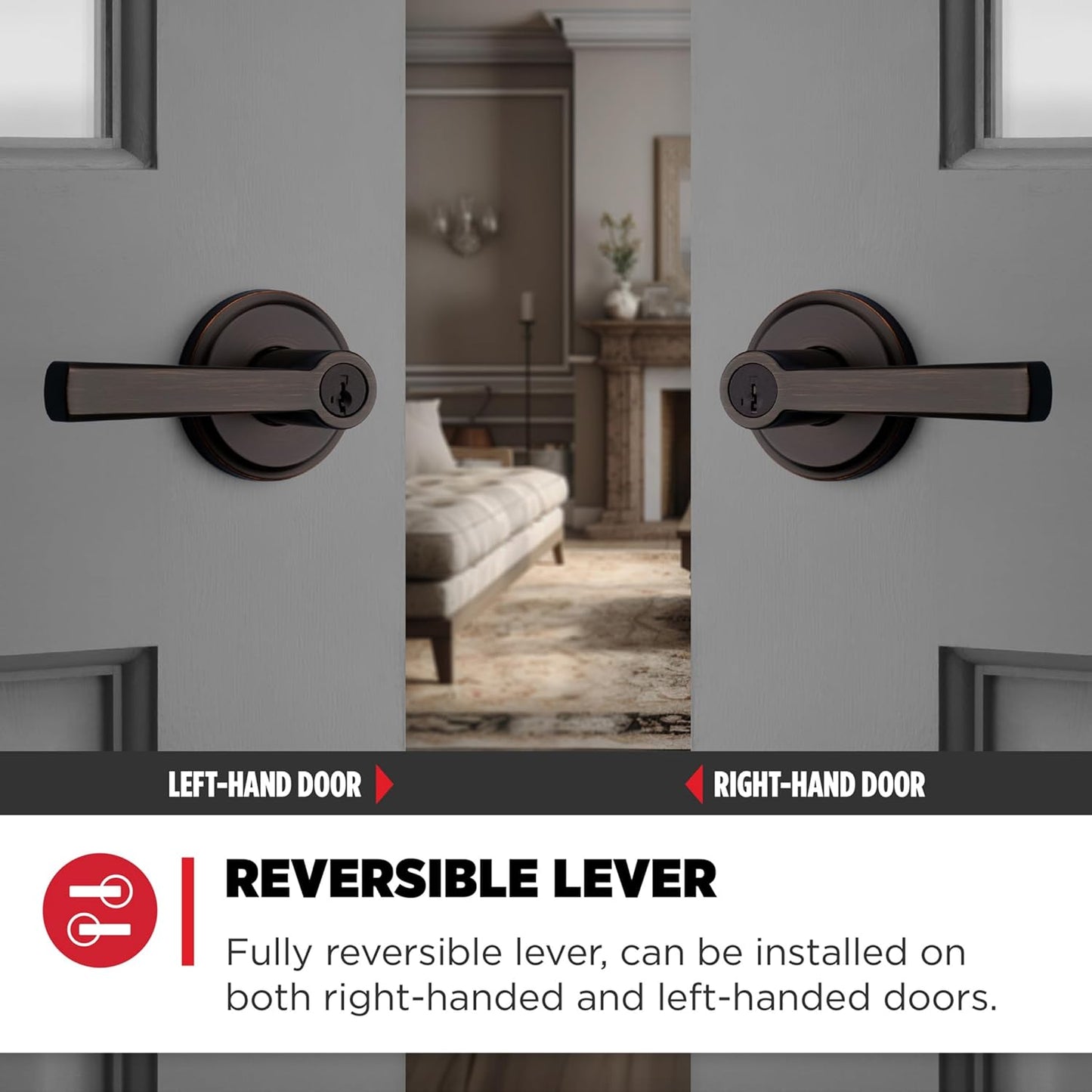 Secure your front entrance and bedrooms with the Kwikset Trafford Entry Door Handle in Venetian Bronze, featuring a pick-resistant SmartKey lock and Microban technology.