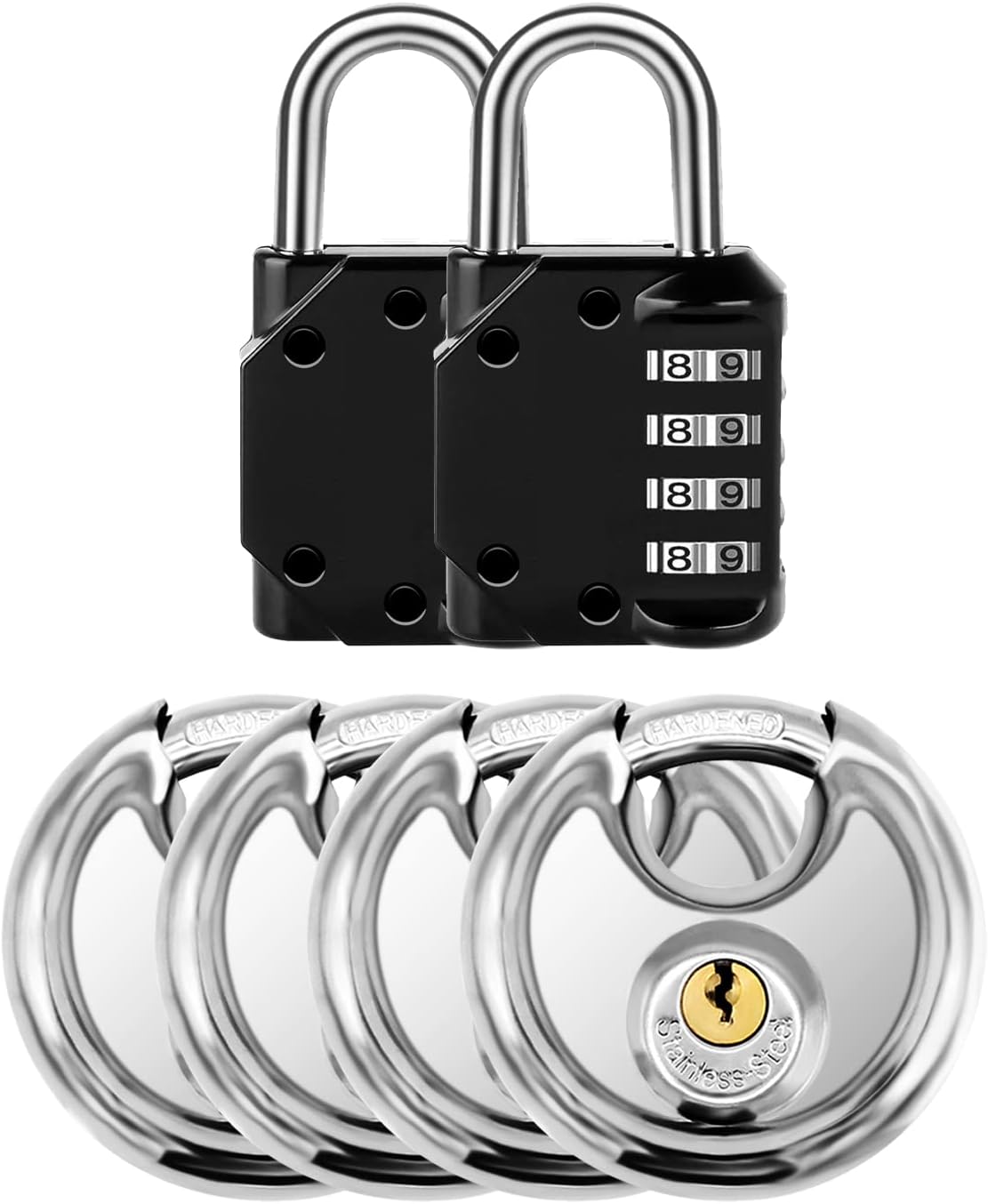 Secure Your Property with Vervida 2 Black Combo Lock & 4 Disc Padlocks - Ideal for Gym, School, Gate, Fence, Storage