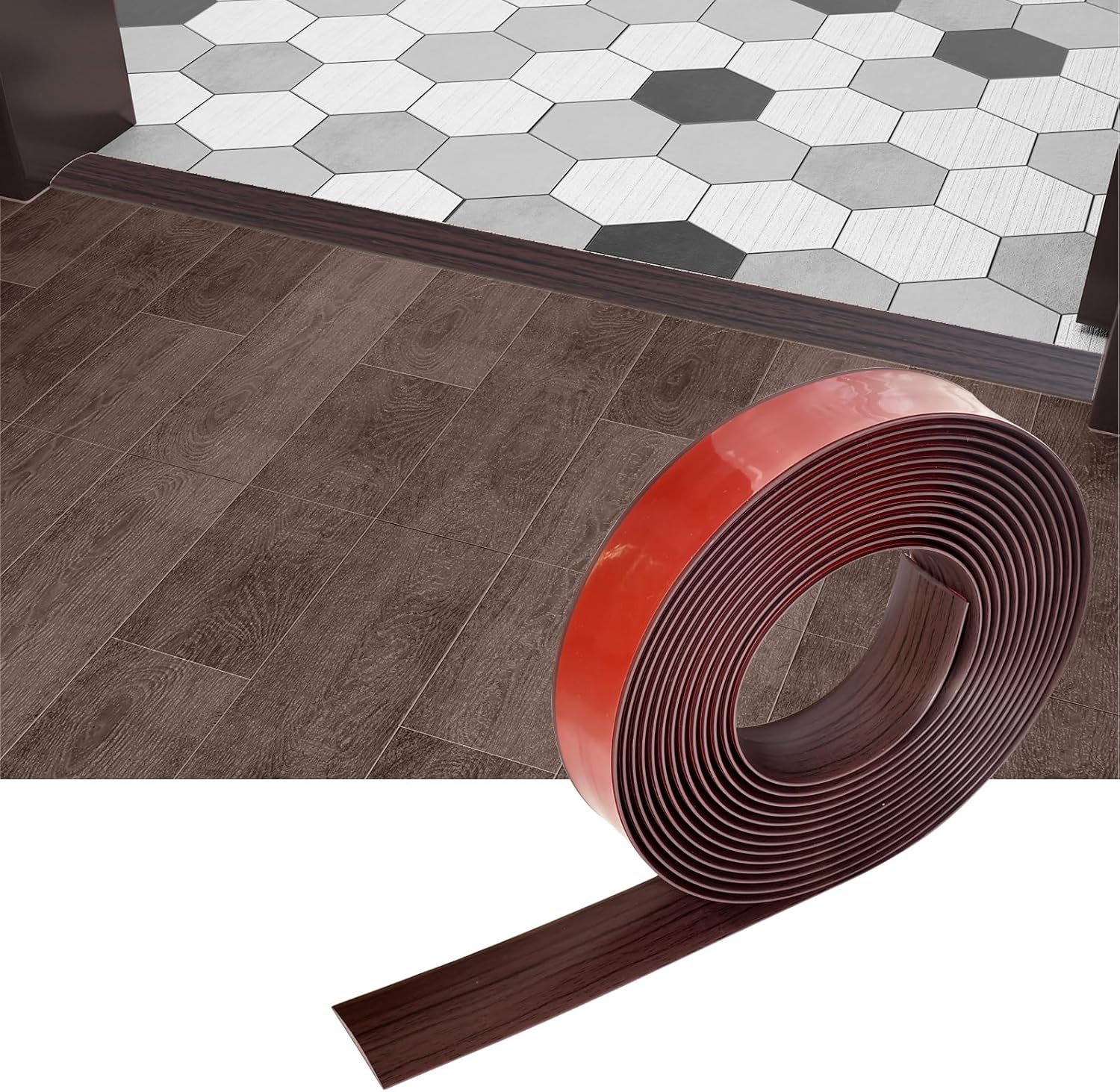 Self-Adhesive Floor Transition Strip for Vinyl, Laminate, and Gap Covering