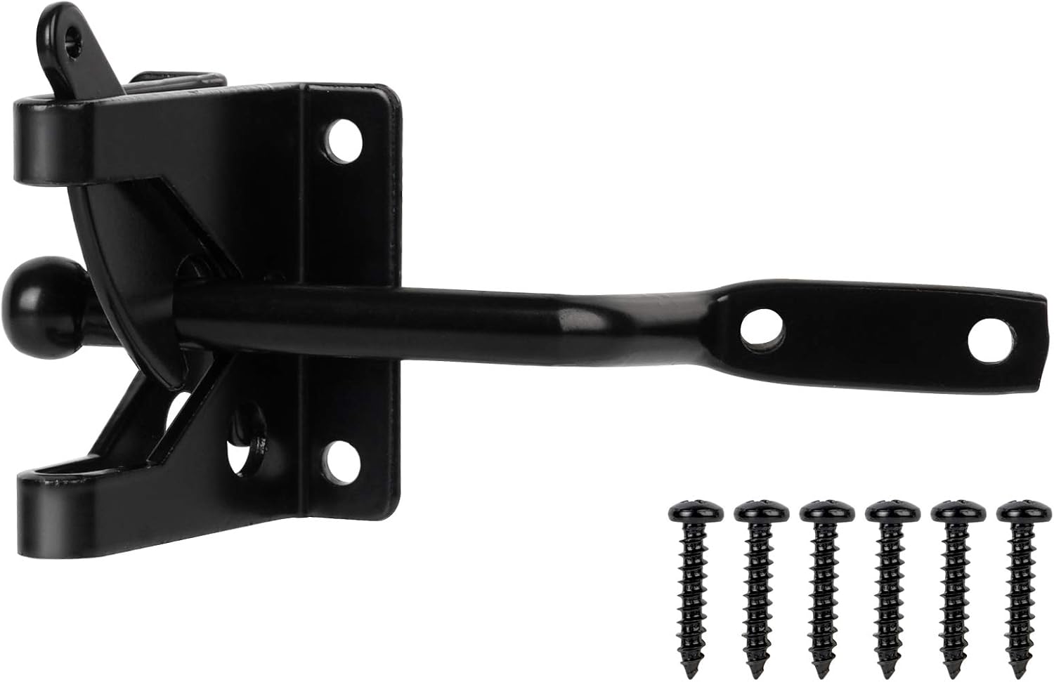 Self-Locking Gate Latch for Wooden Fence Post Mount - Automatic Gravity Lever, Secure Pool, Garden, Shed - Rust Resistant Black Powder Coating