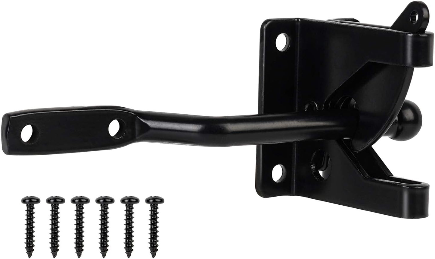 Self-Locking Gate Latch for Wooden Fence Post Mount - Automatic Gravity Lever, Secure Pool, Garden, Shed - Rust Resistant Black Powder Coating
