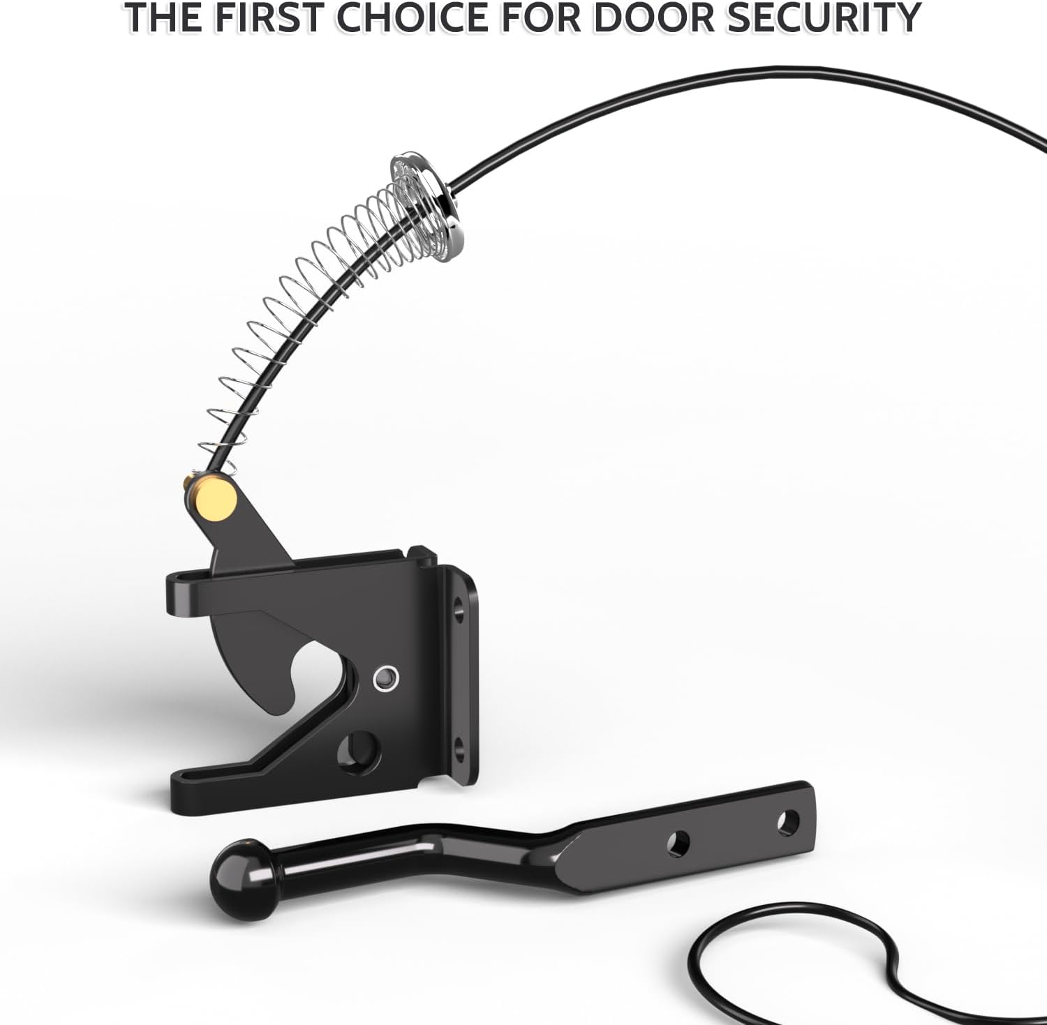 Self-Locking Gate Latch with Spring Cable Pull for Wooden Fence - Black Carbon Steel - Fence Door Accessory