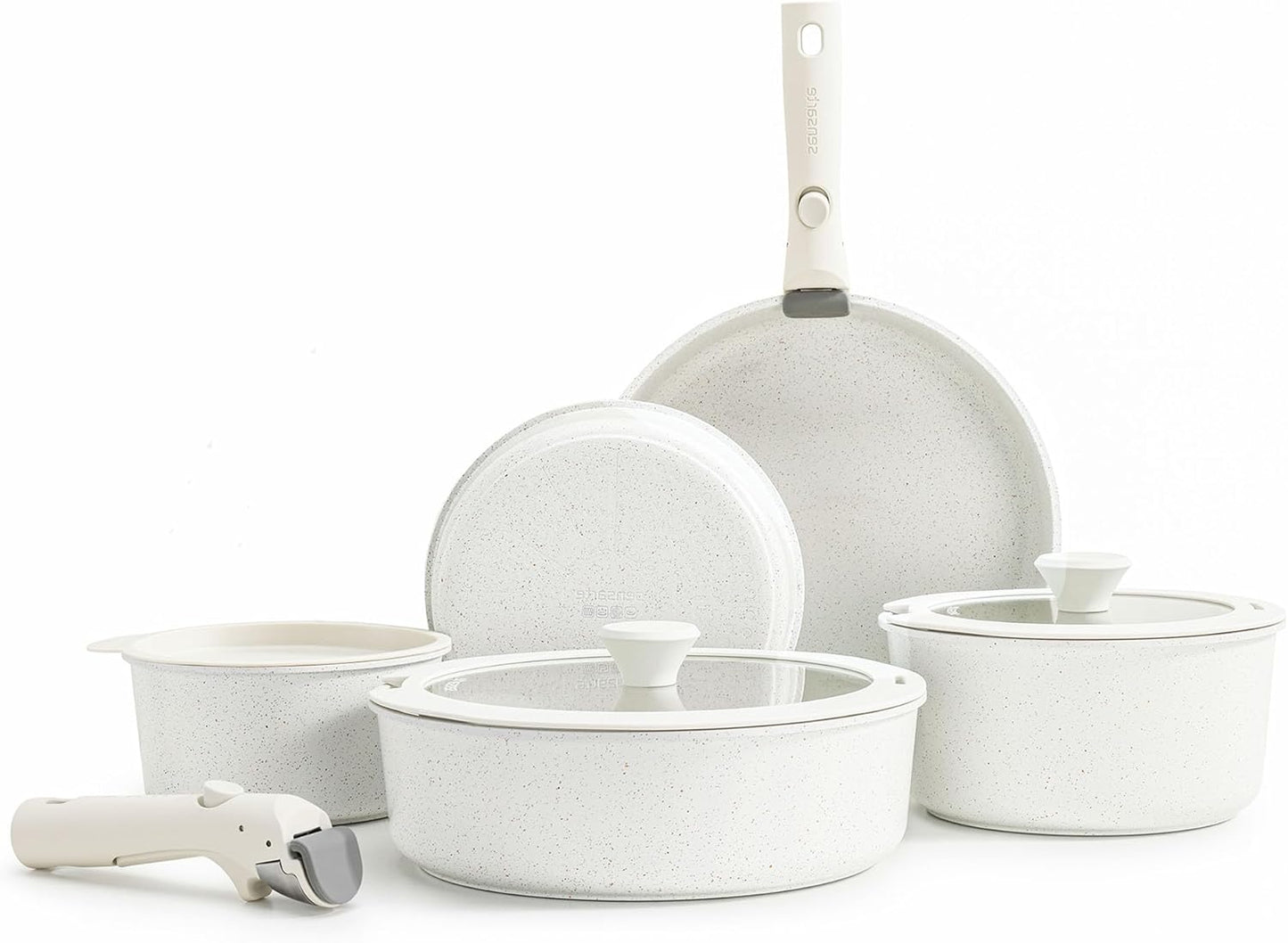 SENSARTE 13 Piece Nonstick Pots and Pans Set with Removable Handle, Induction Cookware for RV, Dishwasher & Oven Safe - PFOA Free White Kitchen Set