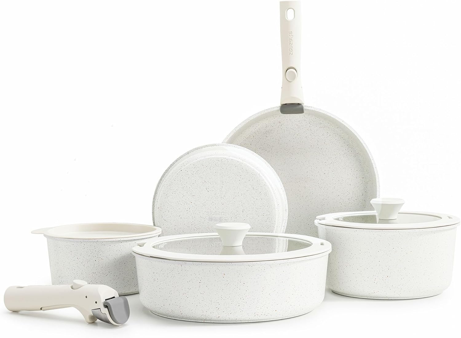 SENSARTE 13 Piece Nonstick Pots and Pans Set with Removable Handle, Induction Cookware for RV, Dishwasher & Oven Safe - PFOA Free White Kitchen Set