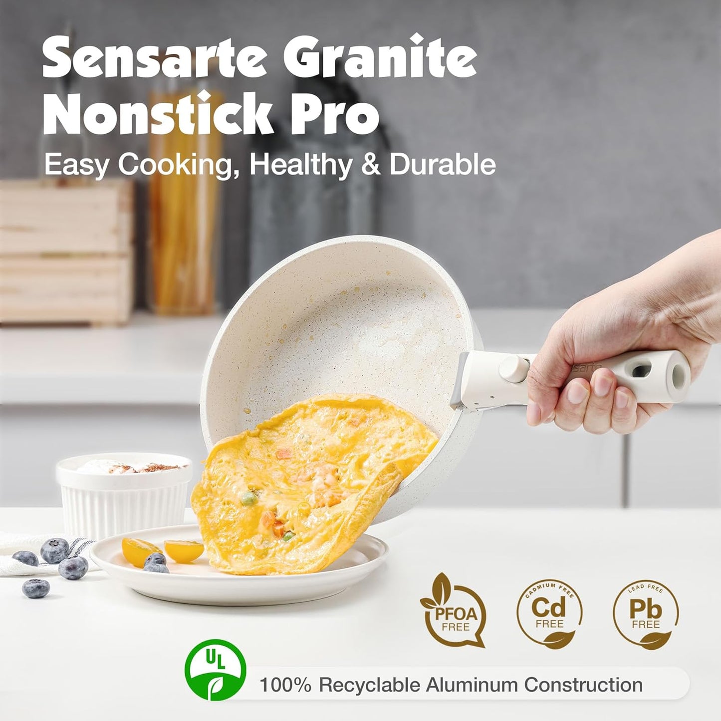 SENSARTE 13 Piece Nonstick Pots and Pans Set with Removable Handle, Induction Cookware for RV, Dishwasher & Oven Safe - PFOA Free White Kitchen Set