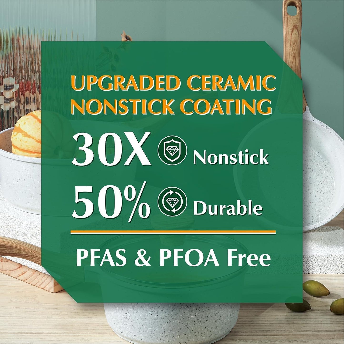 SENSARTE White Ceramic Nonstick Saucepan Set - Small Cooking Pot with Lid, Stay Cool Handle, Induction Compatible, White Granite Coating, PFOA/PFAS Free - 1.5 + 2.5QT